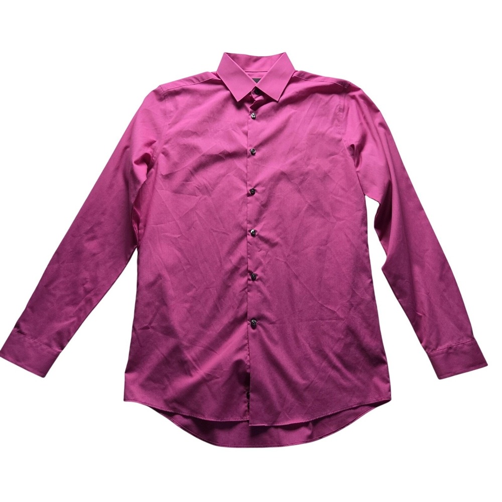 J Ferrar Dress Shirt Mens M 15.5 34/35 Pink Solid Slim Fit Long Sleeve Woven